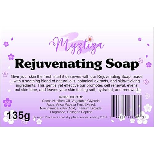 Rejuvenating Bar Soap for Face & Body ? Moisturizing Cleanser with Coconut Oil, Glycerin, Papaya Extract, Niacinamide, Citric Acid & Collagen Peptide ? 2 Pack 135g Each