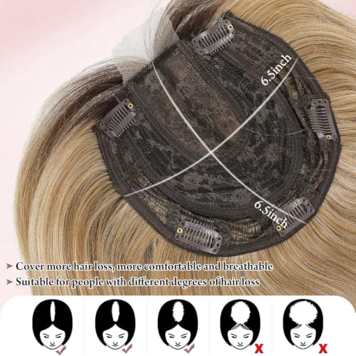 12 Inch Blonde Hair Topper for Women with Dark Roots - Large Base Wiglet for Thinning Hair