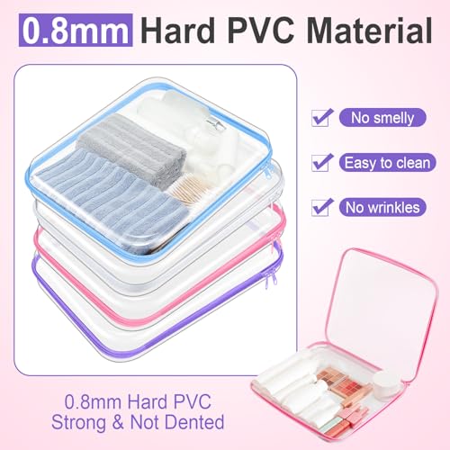Hoolerry 4 Pcs Hard Clear Zipper Case Makeup Bags Plastic Zipper Pouch Transparent Storage Box Containers for Cosmetics, Snacks, Building Blocks, Puzzles(Clear,13.8 x 11.8 x 2 in,Multicolor)