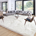 Large Ivory Shaggy Rug 9x12 Feet Modern Plush Furry Floor Carpet for Living Room Bedroom