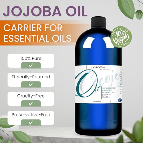 Cocojojo Organic Jojoba Oil 32 Fl Oz - Pure Cold Pressed Moisturizer for Hair & Skin