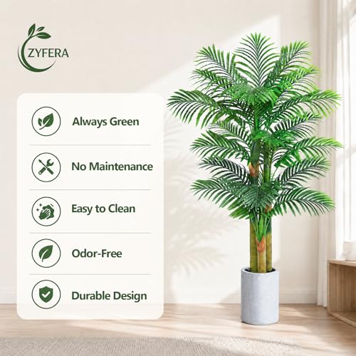 6FT Artificial Golden Cane Palm Tree in White Pot - Realistic Faux Indoor Plant