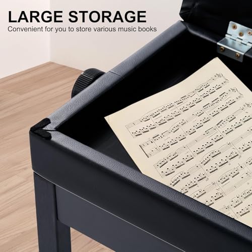 Adjustable Piano Bench with Storage, Padded Seat 22x13.4 Inches