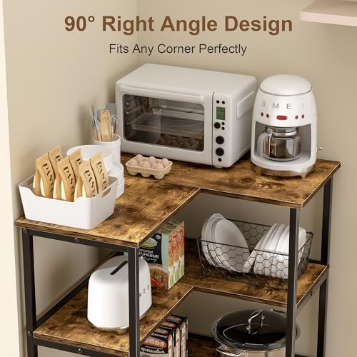 Corner Cabinet Table with 3-Tier Open Shelves - Multipurpose Storage Organizer - Brown - Variation of Open Shelving Cabinet