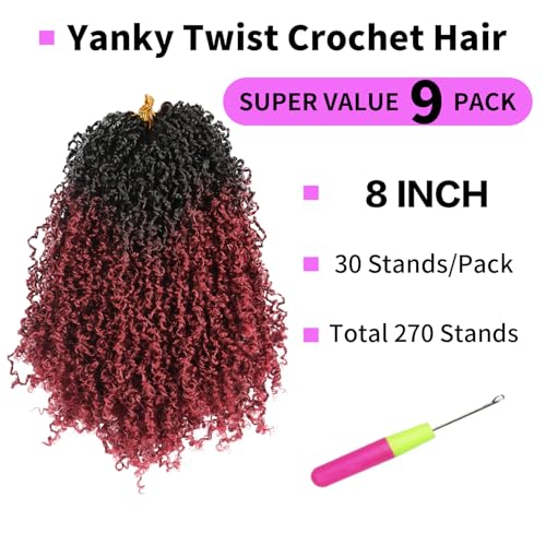 DRSSTIC 8 Inch TBUG Yanky Twist Crochet Hair 9 Pack Short Passion Twists for Women