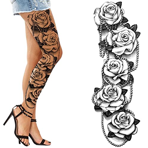 Temporary tatoo sleeve for women Stick on flower rose flora flowers adult temporary tattoo sticker transfer female body art realistic waterproof rockstar biker goth temp tattoo legs festival
