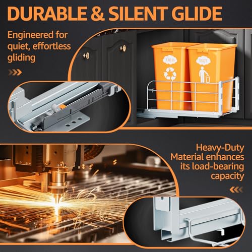RUNMI Double Pull Out Trash Can Under Cabinet System - Heavy Duty Soft Close