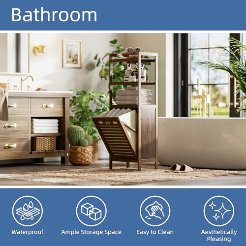 Bamboo Tilt Out Laundry Hamper Cabinet with Removable Basket - Walnut - Space Saving Bathroom Storage