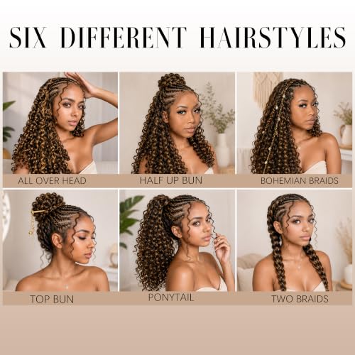 Deep Wave Crochet Hair Bundles 14 Inch Human Hair for Black Women - Honey Blonde Highlights, 120g, Feather Design