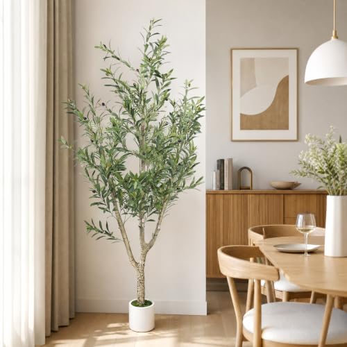 MCTYBB 6ft Artificial Olive Tree with White Planter - Realistic Faux Indoor Tree