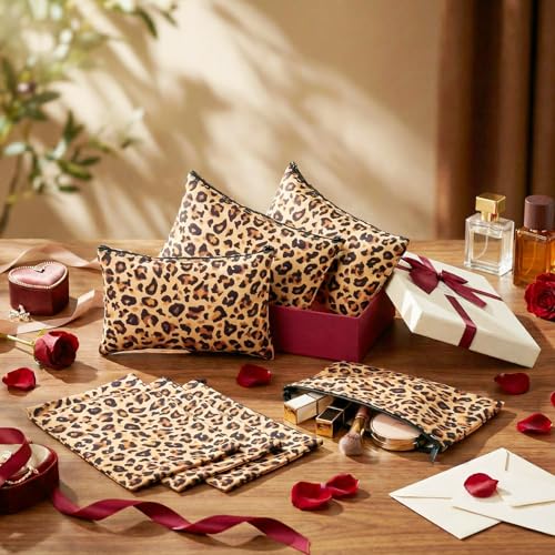 Sunnymove 20 Pcs Leopard Canvas Makeup Bags with Zipper - Travel Toiletry & Gift Set