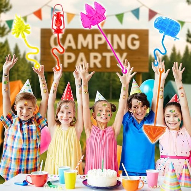 48PCS Camping Party Favors - 24PCS Temporary Tattoos & 24PCS Stick Hands Party - Perfect Birthday Party Supplies, Goodie Bag Stuffers, Treasure Box Toys, Classroom Prizes, and Student Gifts