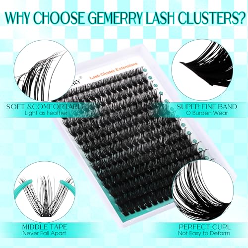Lash Clusters Fluffy Cluster Lashes Extensions Thick 280pcs D Curl Eyelash Clusters DIY At Home Individual Lashes Extension by GEMERRY£¨80P-10-18mm)