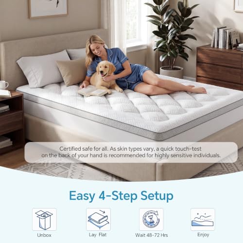 White Queen Mattress Topper 3 Inch Thick Viscoelastic Bamboo Bed Pad