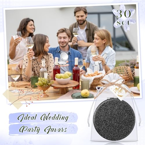 Chunful 30 Black Compact Magnifying Mirrors Wedding Gift Set with Thank You Cards
