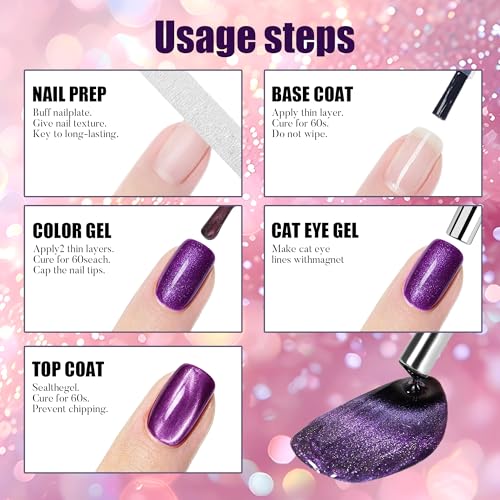 VibeFusion Cat Eye Gel Nail Polish Set 6 Colors 15ml - HEMA & TPO-Free, Long-Lasting Manicure