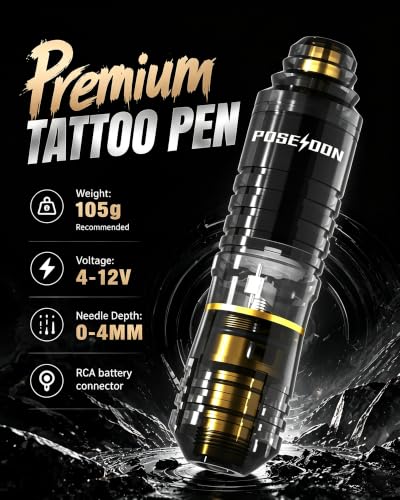 Black Poseidon Wireless Tattoo Gun Kit for Beginners with 2 Batteries