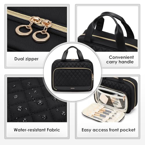 Travel Toiletry Bag Hanging Toiletry Bag for Women Water-resistant Cosmetic Makeup Bag for Full Sized Travel Essentials Must Have (Black)
