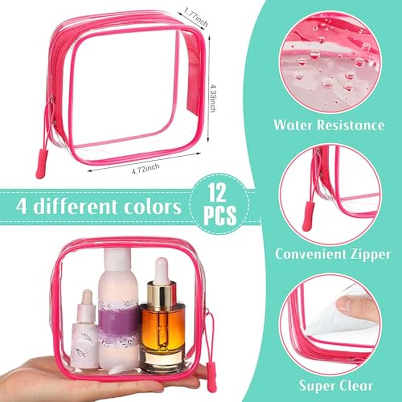 12 Pcs Vivid Color Clear Cosmetic Makeup Bags Bulk with Zipper Tsa Approved Toiletry Bag for Travel Transparent PVC Waterproof Carry Pouches Organizer Case for Men Women