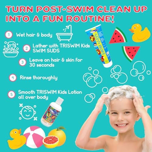 TRISWIM Kids Swim Suds & Lotion Set 8.5 fl oz each | Natural Tear-Free 2-in-1 Kids Swim Shampoo