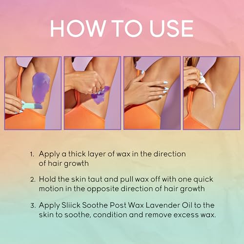 Sliick DIY At-Home Waxing Kit with Hard Wax Beads, Cup, Spatula & Lavender Post Wax Oil ? Face & Body Hair Removal, Soothing Aftercare