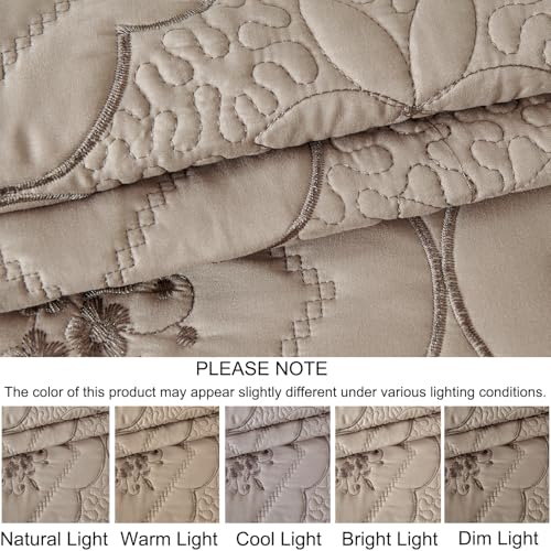 Cmfshape Oversized Floral Embroidery Quilt Set - Super King Taupe 120x120