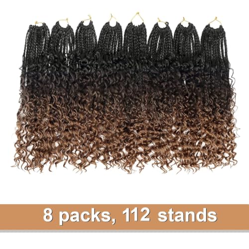 14 Inch Goddess Box Braids Crochet Hair with Curly Ends - Pack of 8, 1B-4-30