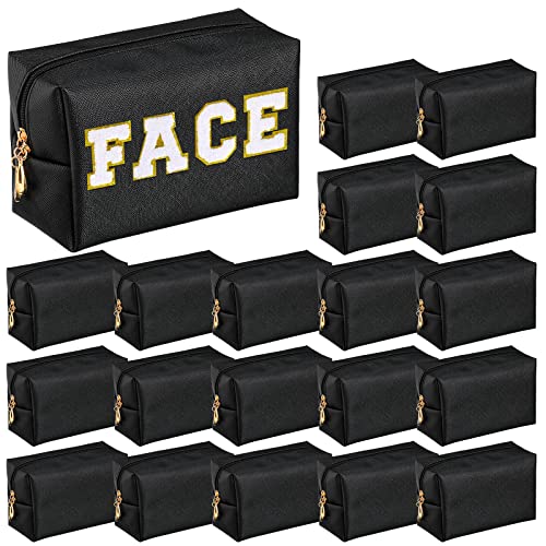 Cunno 20 Pcs Preppy Makeup Bags PU Leather Cosmetic Pouch with Zipper Waterproof Make up Bags Toiletry Beauty Container for Women Bridal Shower Favors End of the Year Teacher Gifts(Black)