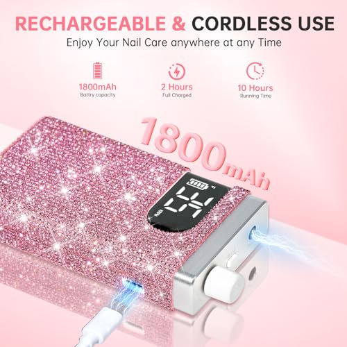 Pink Diamond Nail Drill Portable 35000RPM with 12 Drill Bits - Professional & DIY