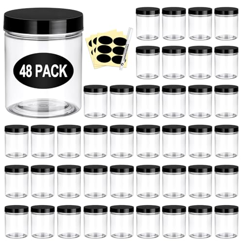 6 OZ Plastic Jars with Lids - Pack of 48 Clear Food-Grade Containers for Storage & Crafting - Variation: Pack of 48, 6 OZ