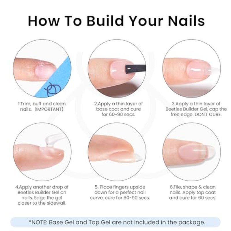 Beetles Builder Gel Set,Dew Glow 2 Pcs 0.5 oz 8 in 1 Nail Strengthening Apex Building Nail Extension for Beginner DIY Salon at Home,Clear Gel Builder for Nails,UV & LED Lamp Needed
