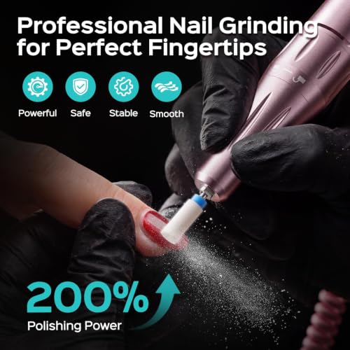 COSLUS E51 Pink Professional Nail Drill - Electric Manicure File, 40,000 RPM