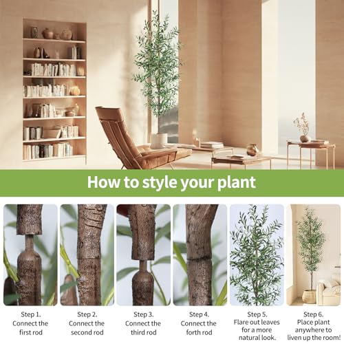 7FT Artificial Olive Tree Indoor Faux Plant with Trunk 1048 Leaves & 40 Fruits - 1 Pack