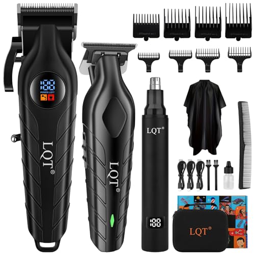 Hair Clippers for Men, Professional Mens Hair Clipper Set with LED Display, Cordless Beard Trimmer Grooming Kit with Multiple Guide Combs, Cape, Storage Bag for Home & Salon Use
