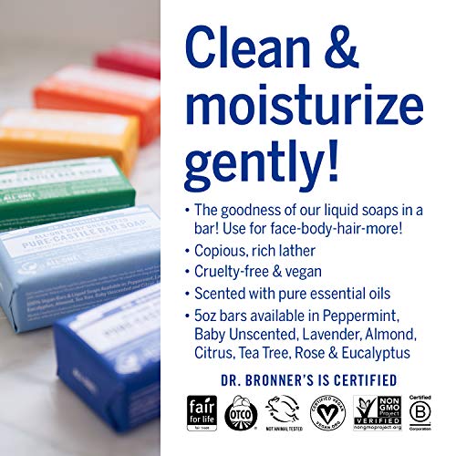 Dr. Bronner's Pure-Castile Bar Soap Variety Pack, Rose & Lavender, 5 oz each (Pack of 6)