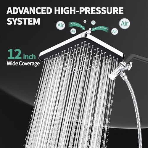 Rain Shower Head with Handheld Combo - High Pressure, 9 Spray Modes, Filtered Handheld & Adjustable Arm
