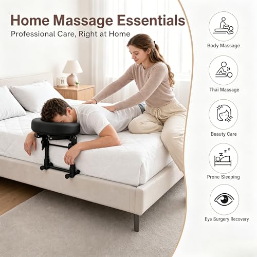 Adjustable Massage Headrest for Bed - Portable Face Cradle Pillow for Post-Surgery & Relaxation - Black (6-17IN)