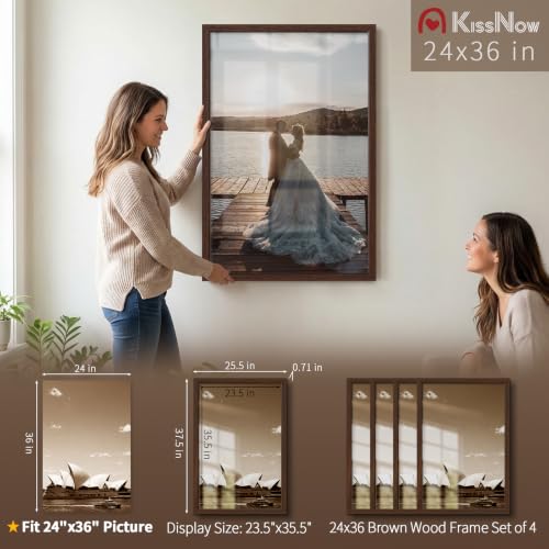 Brown Solid Wood 24x36 Poster Frame Set of 4 - Gallery Wall Hanging
