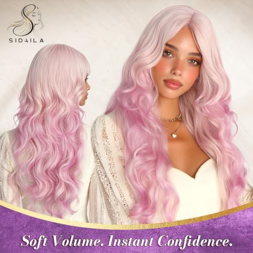 Ombre Pink Synthetic Lace Front Wavy Wig 20 Inch Long Hair for Women - Natural Look, Heat Resistant Fiber, Daily & Party Wear