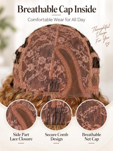 Deep Curly Human Hair Wig with Side Part Lace Closure - 12 Inch Ombre Black & Brown 1B/30
