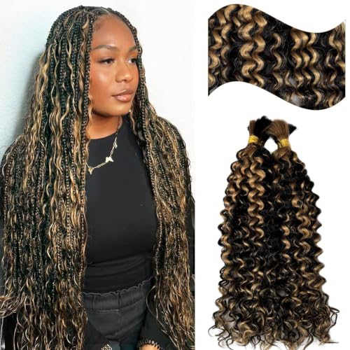 Boho Human Braiding Hair Curly 16 Inch 100G - Black & Honey Blonde