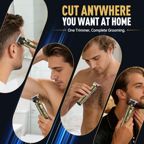 Men's Beard Trimmer with Metal Vintage Body, Precise T-Blade, Long Battery Life