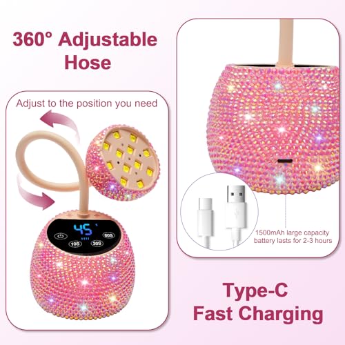 CGBE Pink Diamond UV LED Nail Lamp 36W Mini Cordless for Gel Nails