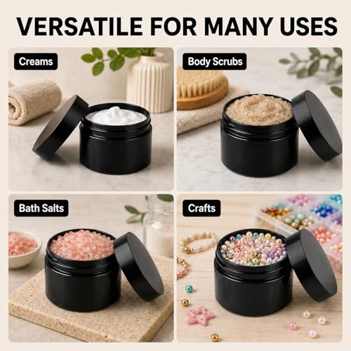 40 Pack 4 oz Black Plastic Jars with Lids - Cosmetic & Storage Containers