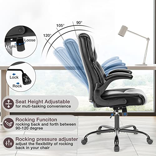 Ergonomic PU Leather Office Chair with Flip-up Armrests, High Back Support