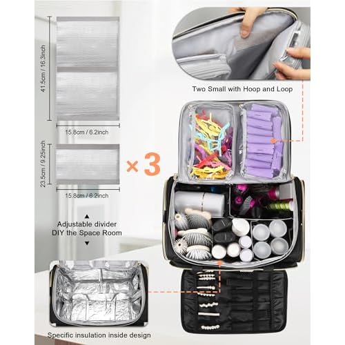 MONSTINA Hairstylist Travel Bag, Extral Large Hairdressing Bag Hair Tools Travel Case with Adjustable Dividers Professional Beauty Hairdresser Accessories Bags for Barber Heat Insulation
