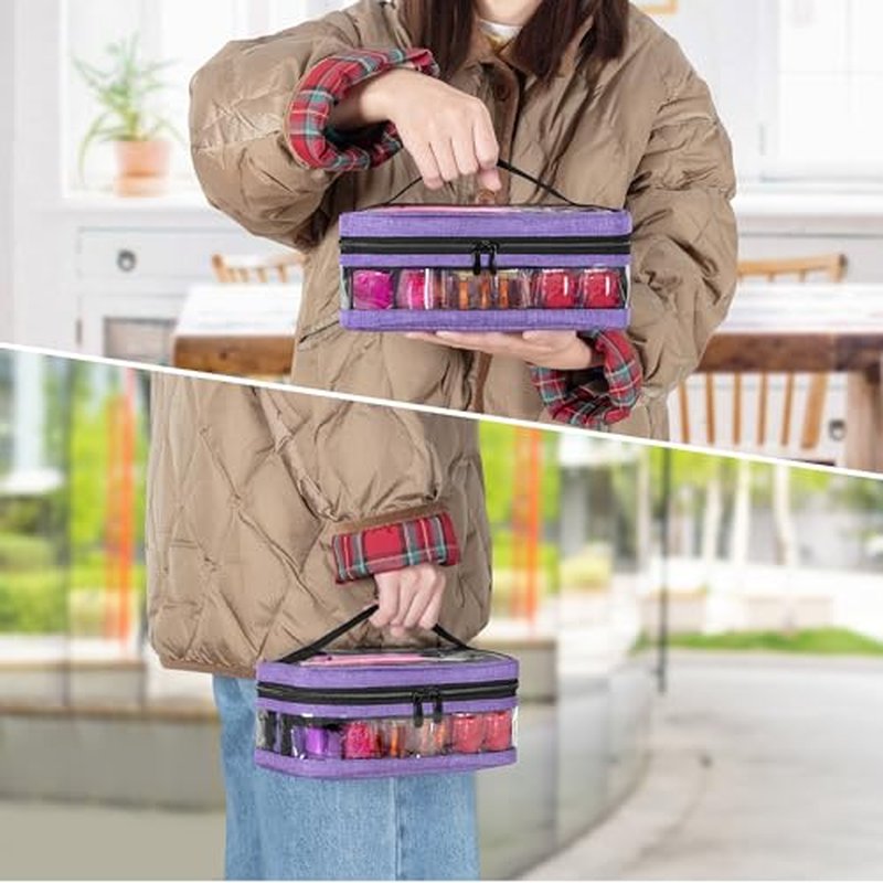 BAFASO Small Clear Nail Polish Organizer Case Holds 12 Bottles (15ml - 0.5 fl.oz), PVC Nail Polish Storage with a Removable Inner Pouch (Bag Only), Purple (Patented)