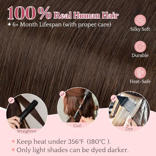 Clip In Short Hair Extensions - Real Human Hair 14 Inch Dark Brown 2R - Easy Volume & Highlights