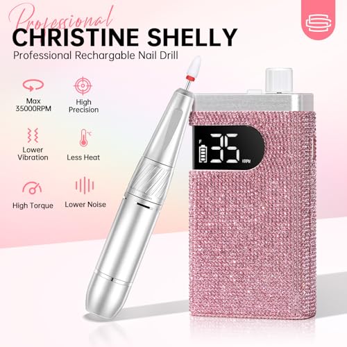 Pink Diamond Nail Drill Portable 35000RPM with 12 Drill Bits - Professional & DIY