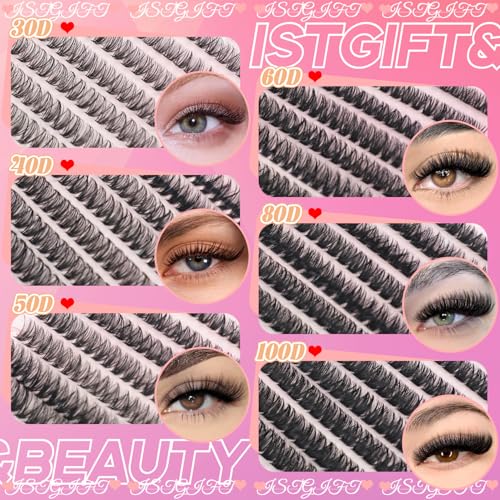 Lash Clusters Kit, 560 Pcs Eyelashes Clusters Kit 9-18mm Individual Lash Extension Kit D Curl Flufffy Wispy False Eyelashes (20D+30D+40D+50D+60D+80D, Lash Clusters)